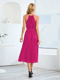 Pleated Spaghetti Strap Tie Waist Midi Dress - Trendsi - Flyclothing LLC