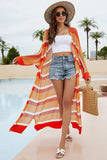 Striped Open Front Side Slit Duster Cover Up - Trendsi - Flyclothing LLC