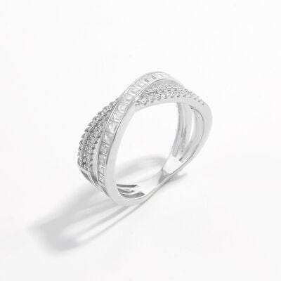 X Shape Inlaid Zircon 925 Sterling Silver Ring - Trendsi - Flyclothing LLC