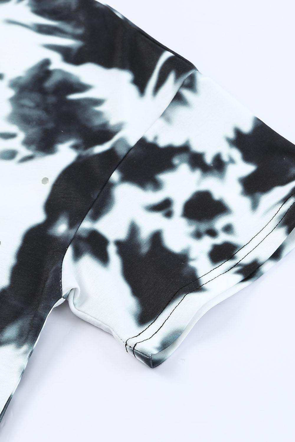 Tie-Dye Round Neck Short Sleeve Tunic Tee - Trendsi - Flyclothing LLC