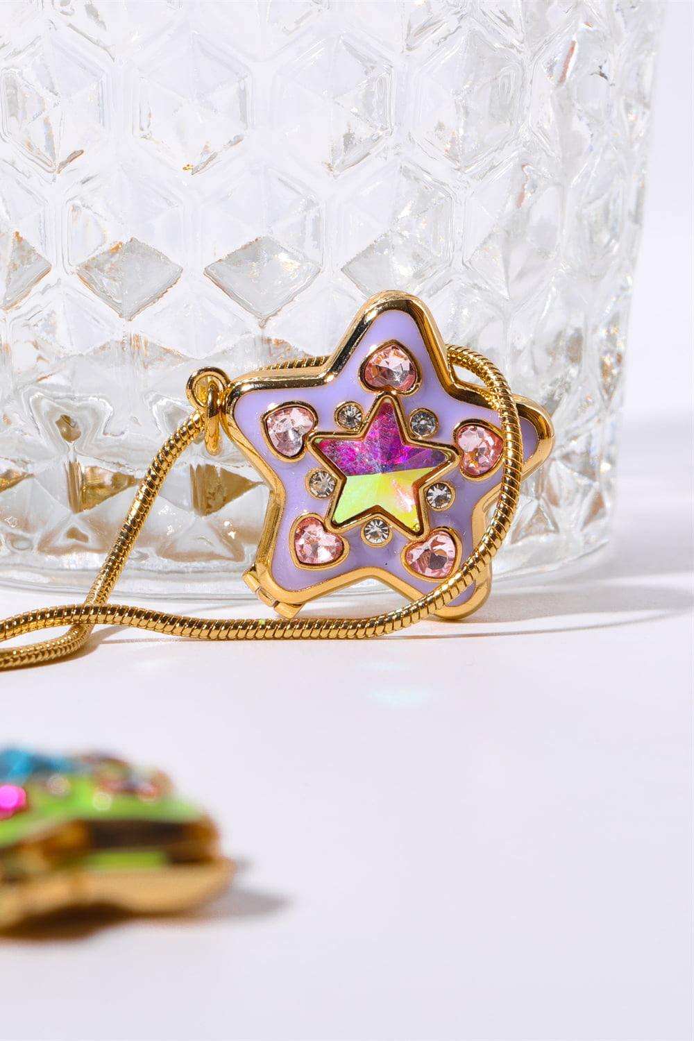 Rhinestone Decor Star Box Pendant Necklace - Trendsi - Flyclothing LLC