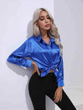 Collared Neck Buttoned Long Sleeve Shirt - Trendsi - Flyclothing LLC