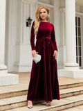 Tie Front Round Neck Long Sleeve Maxi Dress - Trendsi - Flyclothing LLC