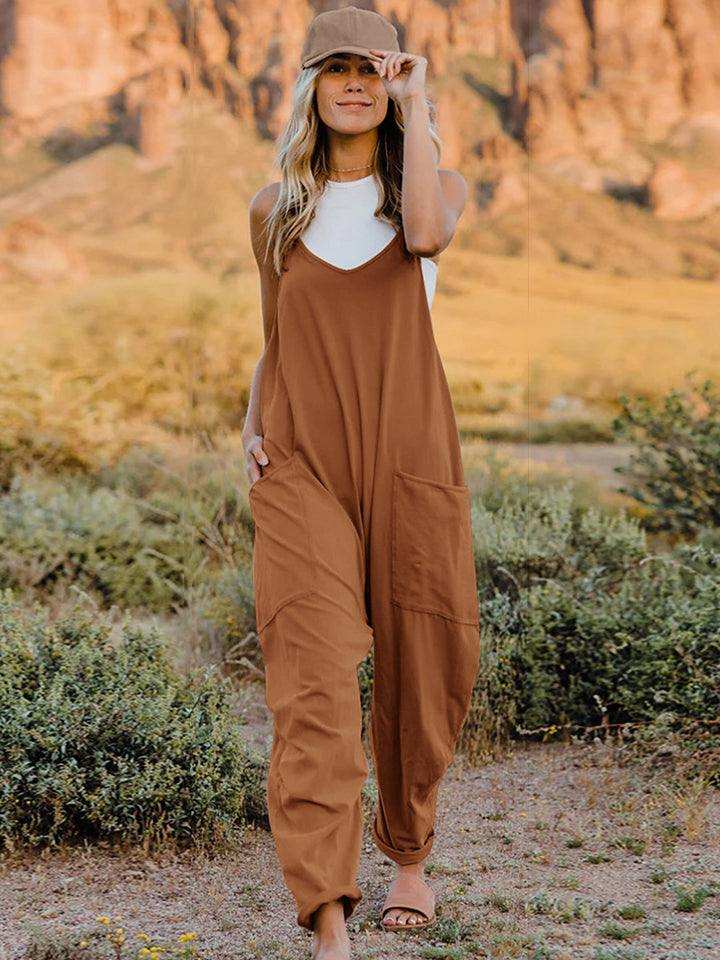 Double Take Full Size Sleeveless V-Neck Pocketed Jumpsuit - Trendsi - Flyclothing LLC