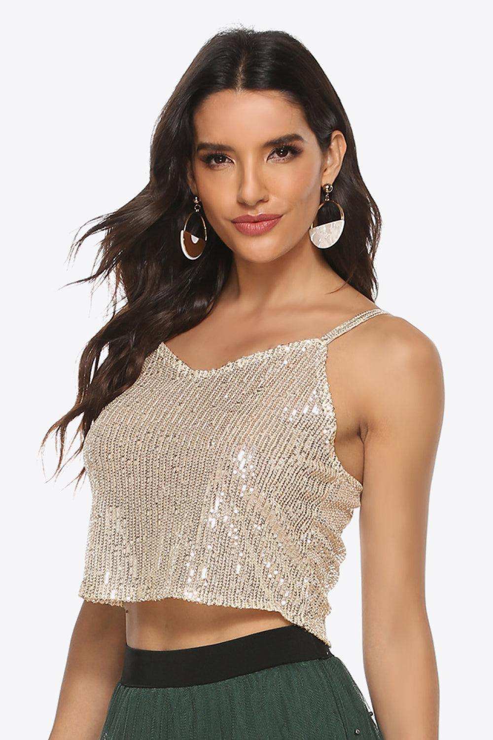 Sequin Cropped Cami - Trendsi - Flyclothing LLC