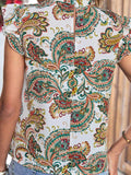 Printed Butterfly Sleeve Keyhole Blouse - Trendsi - Flyclothing LLC
