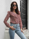 Printed Statement Collar Long Sleeve Blouse - Trendsi - Flyclothing LLC