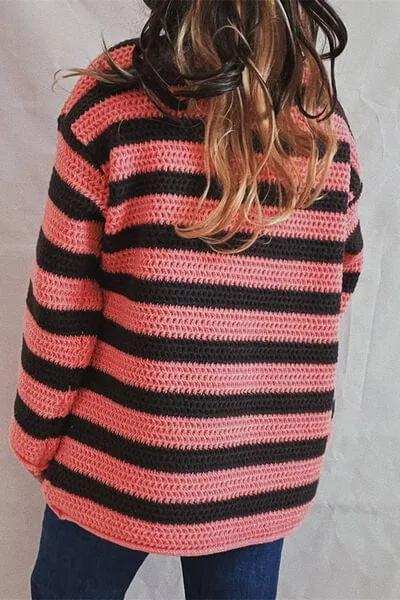 Striped Round Neck Dropped Shoulder Sweater - Trendsi - Flyclothing LLC