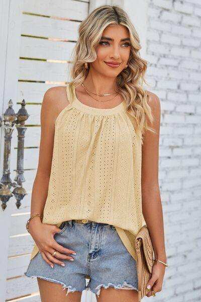 Openwork Round Neck Wide Strap Tank - Trendsi - Flyclothing LLC