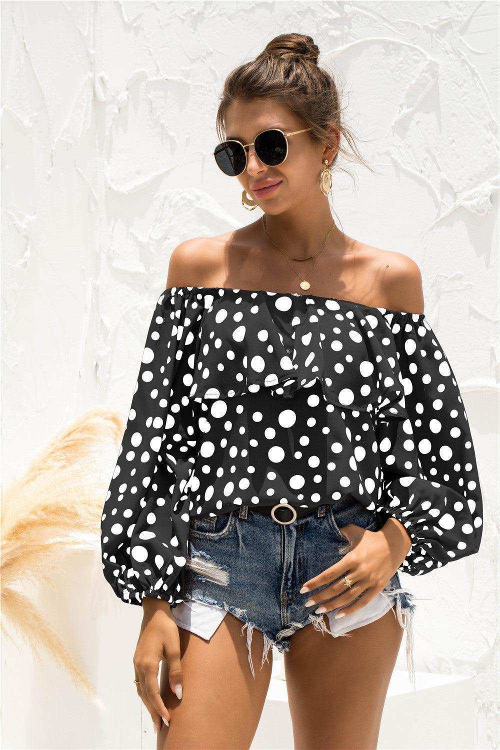 Polka Dot Off-Shoulder Layered Blouse - Trendsi - Flyclothing LLC