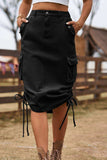 Drawstring Denim Cargo Skirt - Trendsi - Flyclothing LLC
