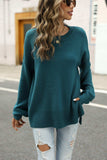 Round Neck Dropped Shoulder Slit Sweater - Trendsi - Flyclothing LLC