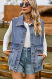 Sleeveless Collared Neck Denim Top with Pockets - Trendsi - Flyclothing LLC