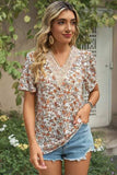 Floral V-Neck Short Sleeve T-Shirt - Trendsi - Flyclothing LLC