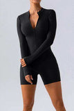Half Zip Long Sleeve Active Romper - Trendsi - Flyclothing LLC