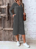 Striped Zip Front Hooded Dress - Trendsi - Flyclothing LLC
