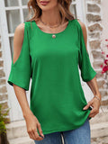 Textured Round Neck Split Sleeve Top - Trendsi - Flyclothing LLC