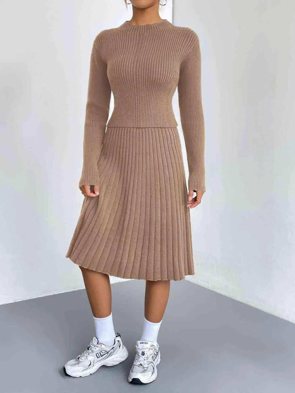 Rib-Knit Sweater and Skirt Set - Trendsi - Flyclothing LLC