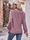 Eyelet V-Neck Flounce Sleeve Blouse - Trendsi - Flyclothing LLC