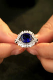 Platinum-Plated Lab-Grown Sapphire Ring - Trendsi - Flyclothing LLC