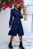 Long Sleeve Tie Waist Shirt Dress - Trendsi - Flyclothing LLC