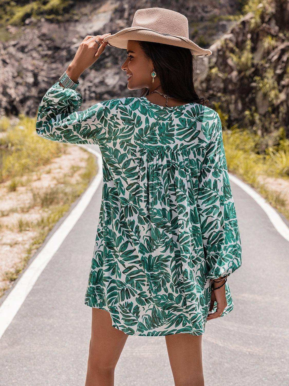 Long Sleeve V-Neck Mini Dress - Trendsi - Flyclothing LLC