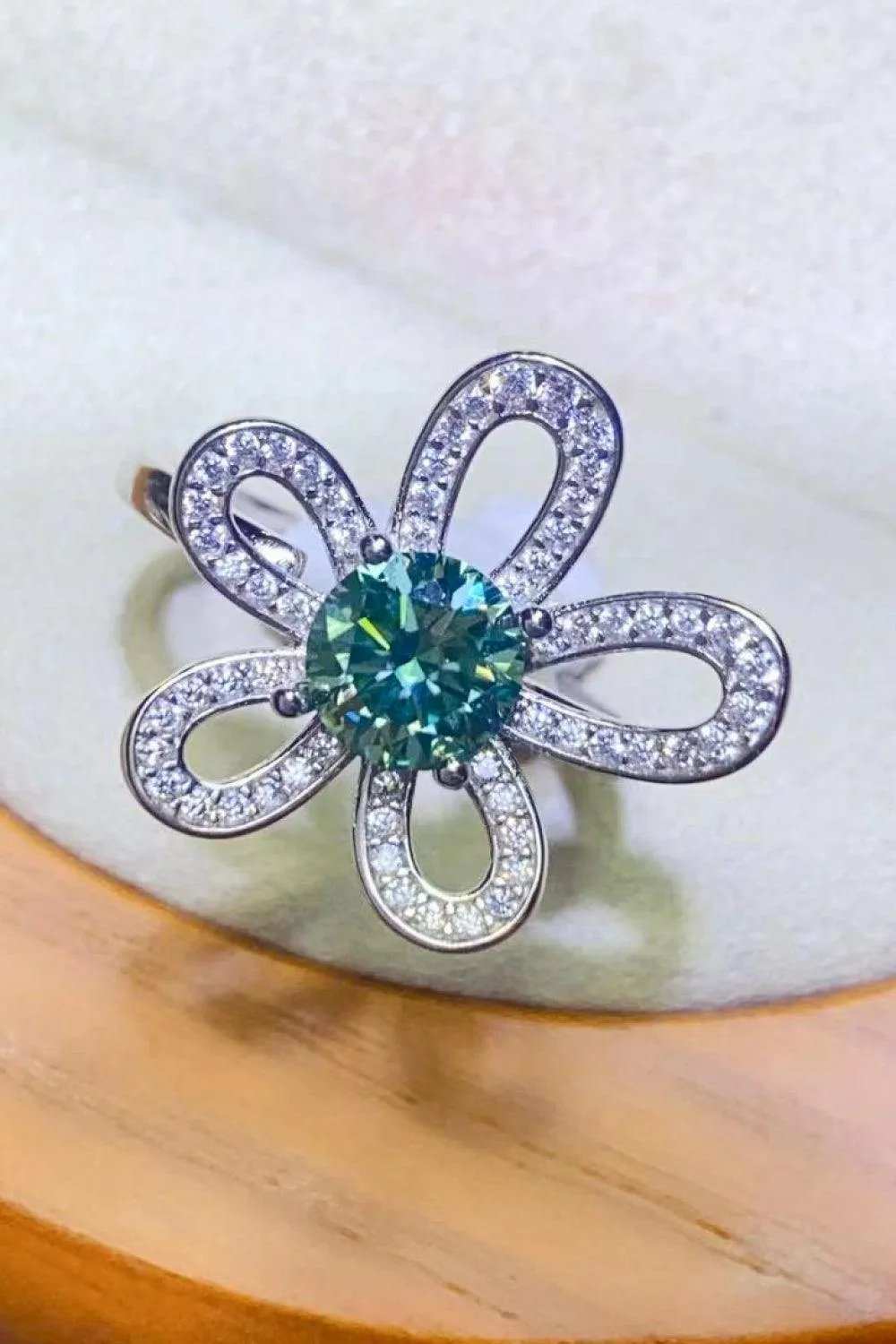 1 Carat Moissanite Flower Shape Open Ring - Trendsi - Flyclothing LLC