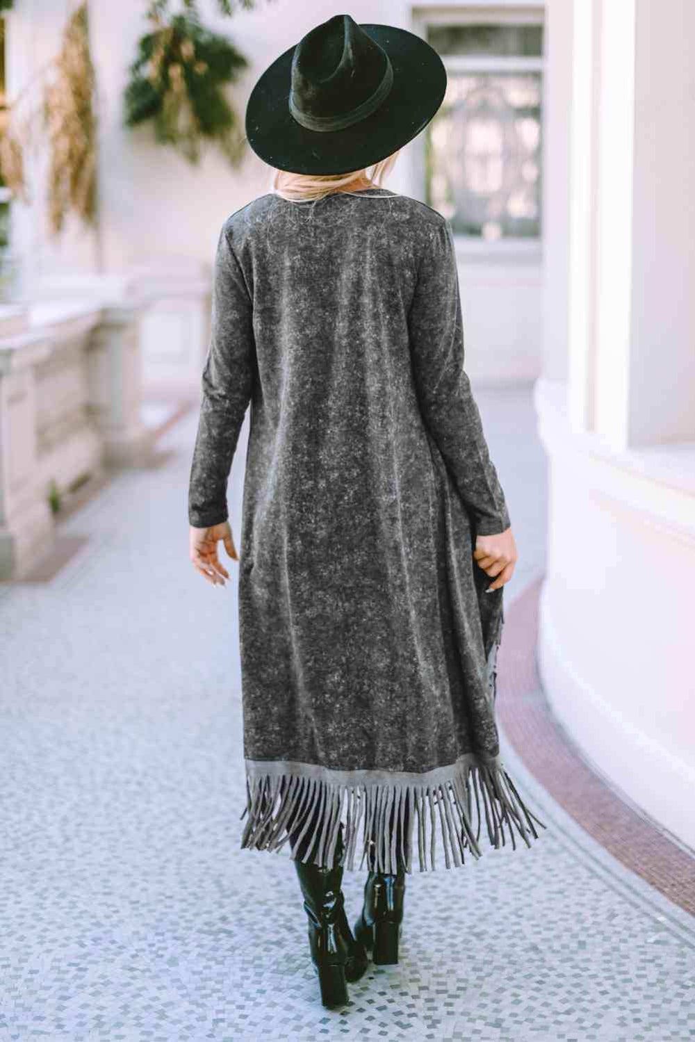 Fringe Detail Long Sleeve Cardigan - Trendsi - Flyclothing LLC