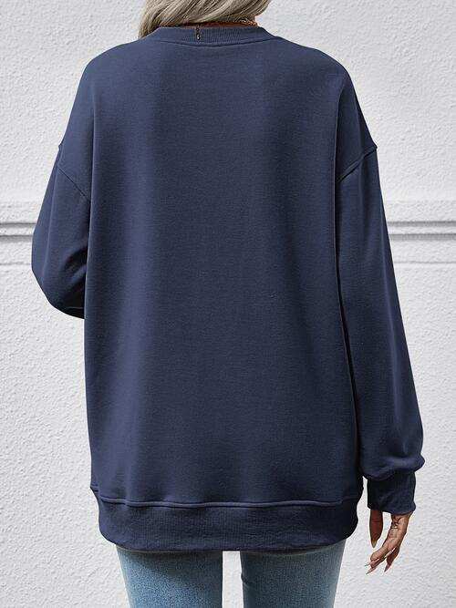 Round Neck Long Sleeve Sweatshirt - Trendsi - Flyclothing LLC