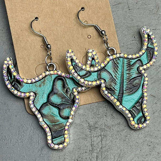 Rhinestone Trim Alloy Bull Earrings - Trendsi - Flyclothing LLC