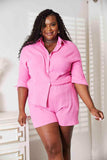 Double Take Textured Shirt and Elastic Waist Shorts Set - Trendsi - Flyclothing LLC