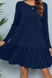 Round Neck Long Sleeved Tiered Dress - Trendsi - Flyclothing LLC