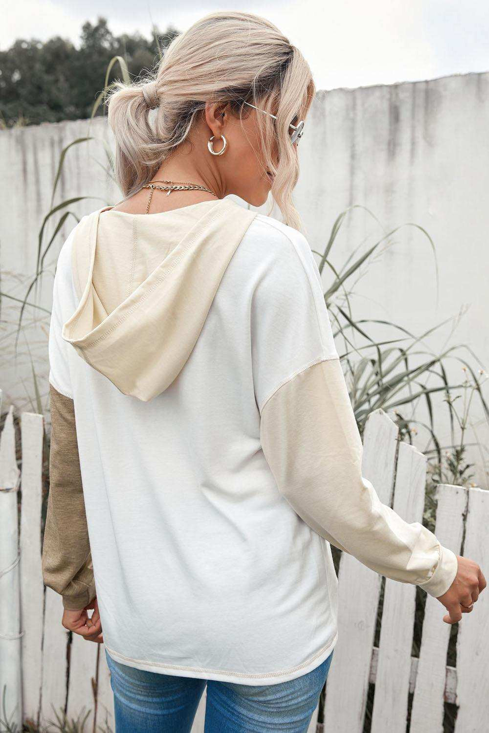 Color Block Drop Shoulder Hoodie - Trendsi - Flyclothing LLC