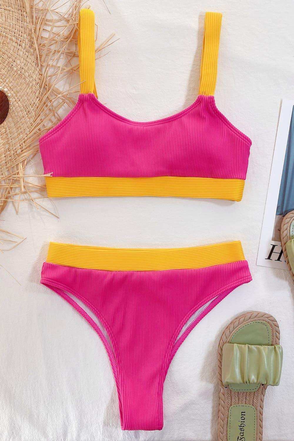 Color Block Scoop Neck Bikini Set - Trendsi - Flyclothing LLC