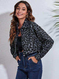 Leopard Button Up Collared Neck Cropped Jacket - Trendsi - Flyclothing LLC