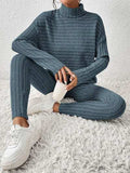 Ribbed Turtleneck Top and Pants Set - Trendsi - Flyclothing LLC