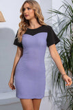 Round Neck Two-Tone Mini Dress - Trendsi - Flyclothing LLC
