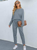 Round Neck Top and Drawstring Pants Set - Trendsi - Flyclothing LLC