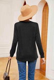 Buttoned Notched Neck Long Sleeve Top - Trendsi - Flyclothing LLC