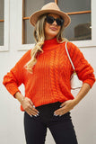 Cable-Knit Turtle Neck Long Sleeve Sweater - Trendsi - Flyclothing LLC