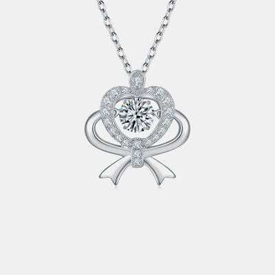 Moissanite 925 Sterling Silver Bow & Heart Necklace - Trendsi - Flyclothing LLC