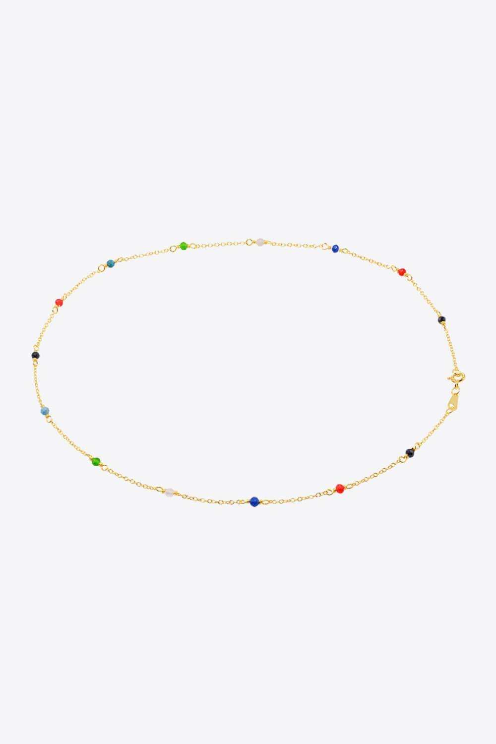 18K Gold-Plated Multicolored Bead Necklace - Trendsi - Flyclothing LLC