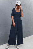 Scoop Neck Half Sleeve Wide Leg Jumpsuit - Trendsi - Flyclothing LLC
