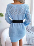 Openwork Boat Neck Sweater Dress - Trendsi - Flyclothing LLC