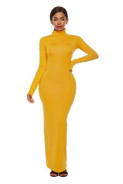 Mock Neck Long Sleeve Maxi Slim Dress - Trendsi - Flyclothing LLC