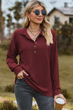 Half Button Dropped Shoulder Blouse - Trendsi - Flyclothing LLC