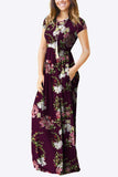 Full Size Printed Round Neck Short Sleeve Dress with Pockets - Trendsi - Flyclothing LLC