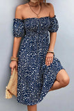 Ditsy Floral Smocked Frill Trim Off-Shoulder Dress - Trendsi - Flyclothing LLC