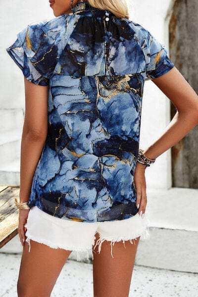 Printed Ruffled Mock Neck Blouse - Trendsi - Flyclothing LLC