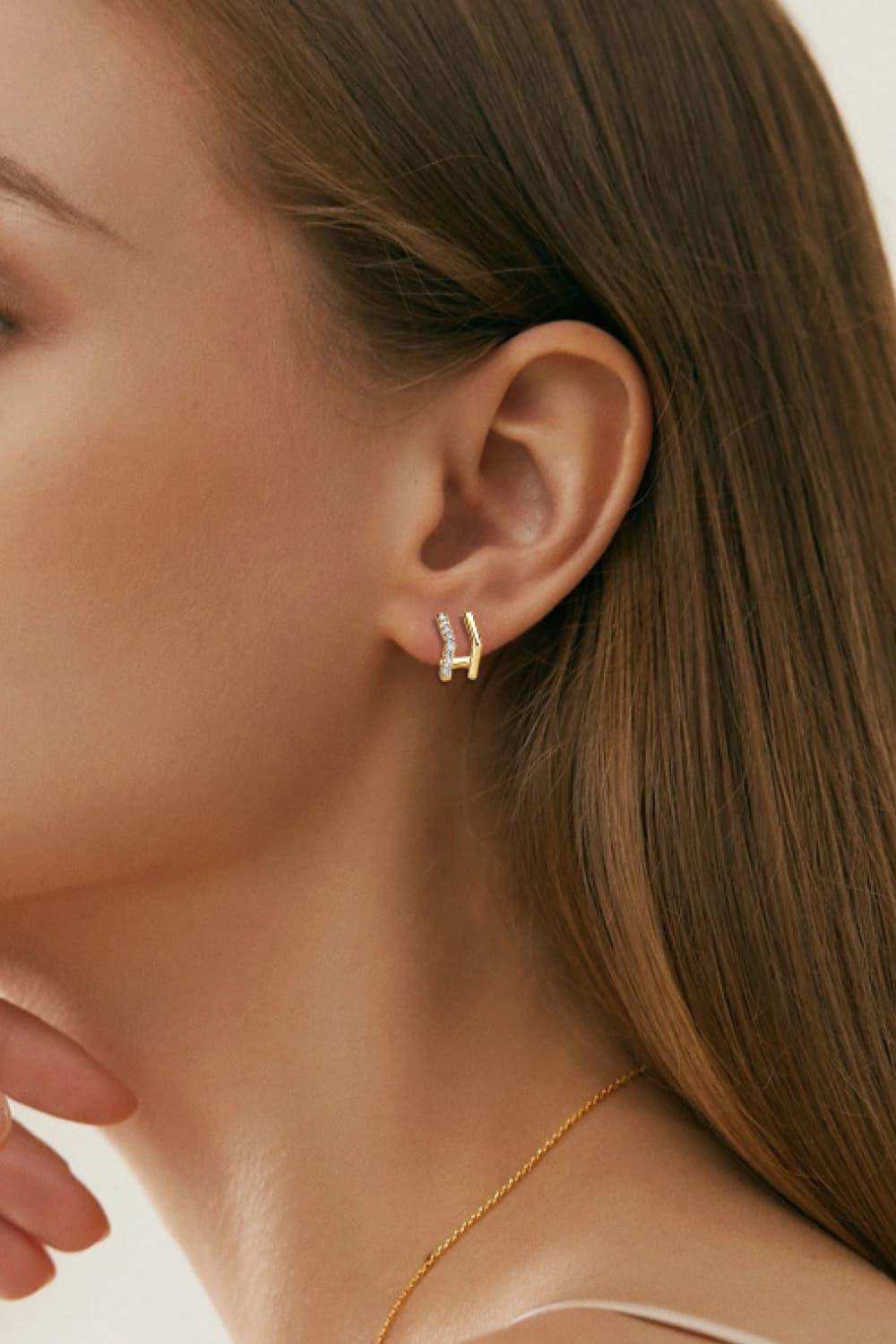 Moissanite 925 Sterling Silver Double-Layered Earrings - Trendsi - Flyclothing LLC